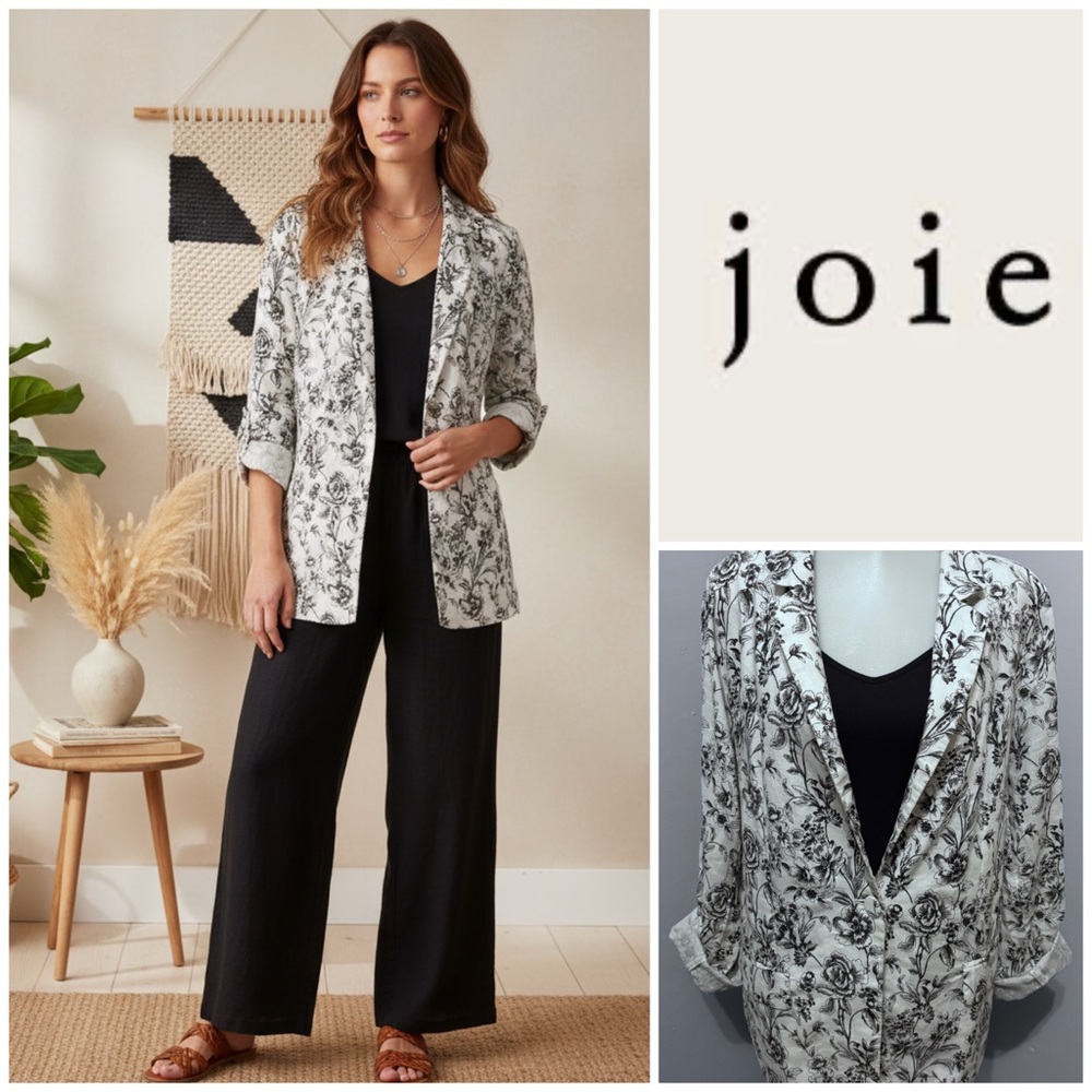 Joie Black & White Floral Open-Front Blazer